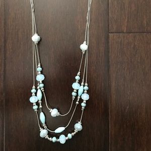 Baby blue and silver beaded necklace
